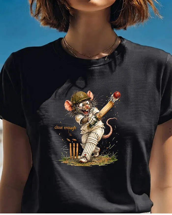 Hand-drawn rat t-shirt β "Close Enough" Cricket Rat Tee β view 2
