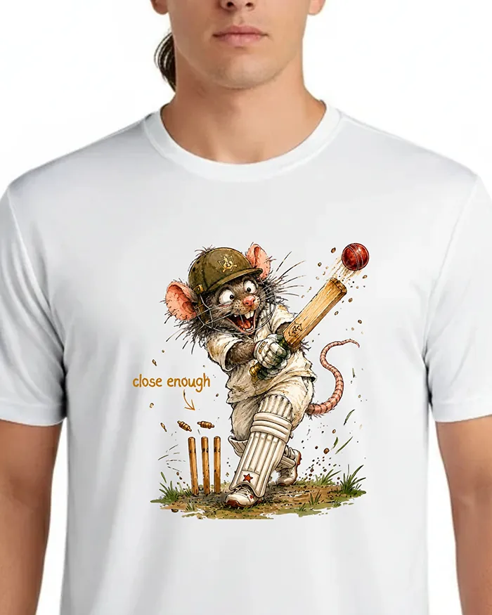 Hand-drawn rat t-shirt β "Close Enough" Cricket Rat Tee β view 4