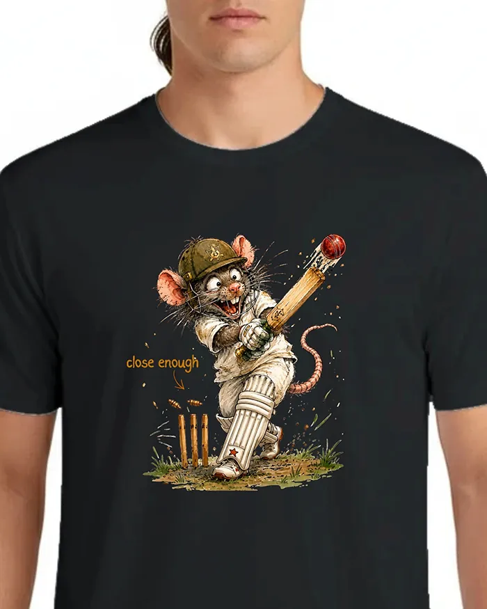 Hand-drawn rat t-shirt β "Close Enough" Cricket Rat Tee β view 5