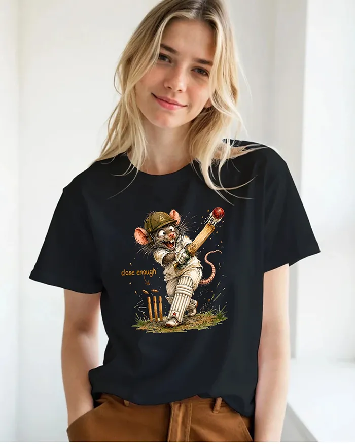 Hand-drawn rat t-shirt β "Close Enough" Cricket Rat Tee β view 6