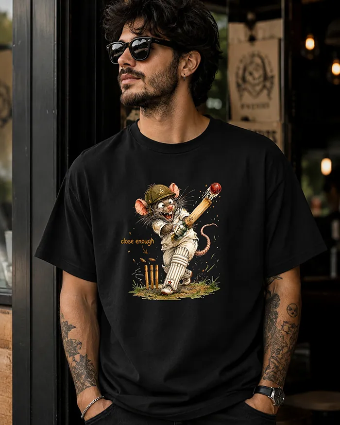 Hand-drawn rat t-shirt β "Close Enough" Cricket Rat Tee β view 8