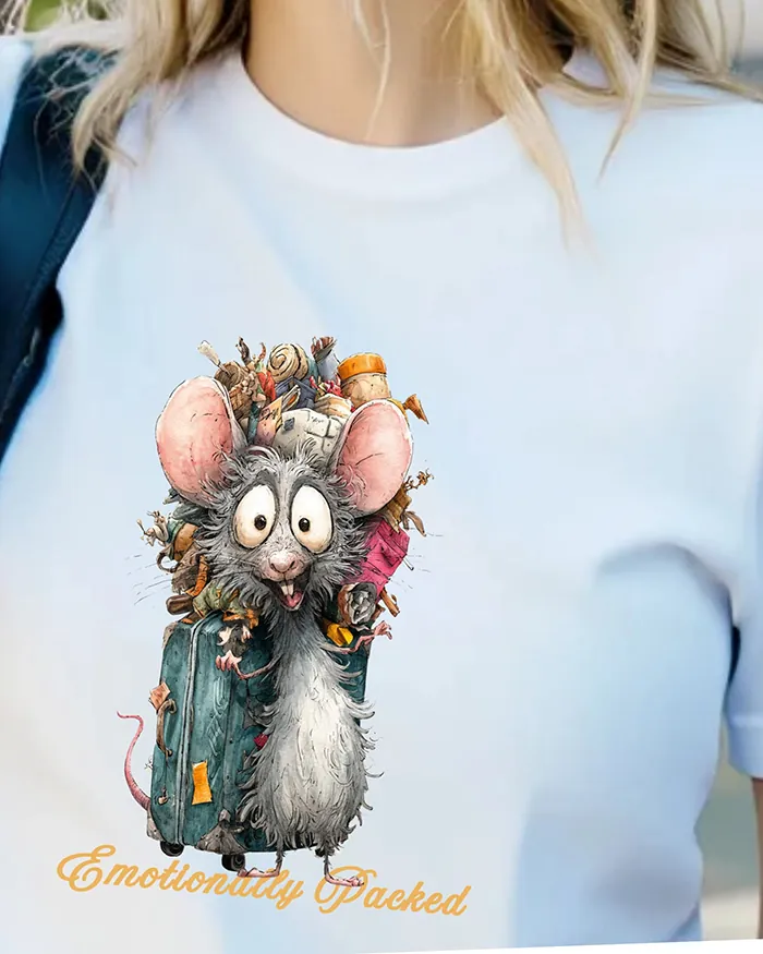Hand-drawn rat t-shirt β "Emotionally Packed" Rat Tee β Silly Rat Collection