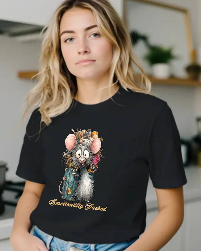 Hand-drawn rat t-shirt β "Emotionally Packed" Rat Tee β view 2
