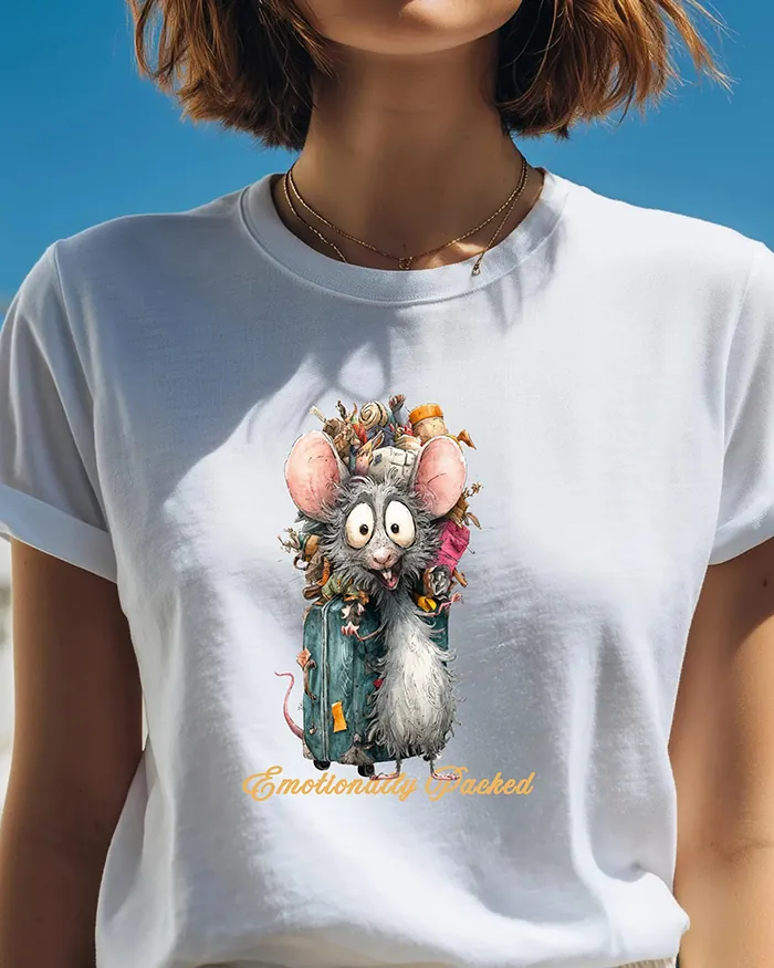 Hand-drawn rat t-shirt β "Emotionally Packed" Rat Tee β view 3