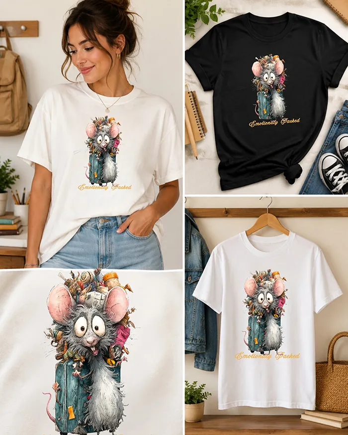 Hand-drawn rat t-shirt β "Emotionally Packed" Rat Tee β view 4