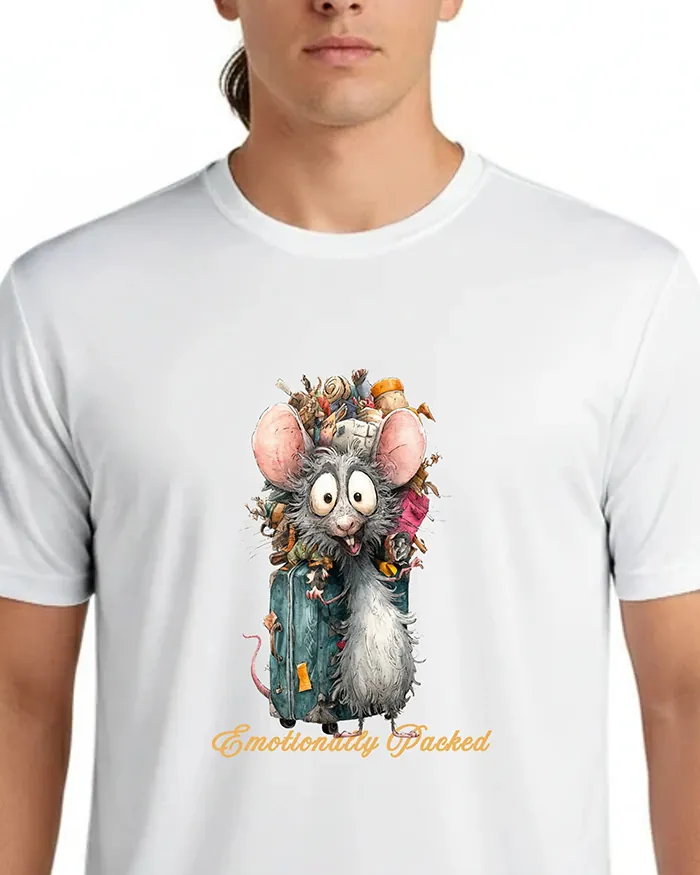 Hand-drawn rat t-shirt β "Emotionally Packed" Rat Tee β view 5