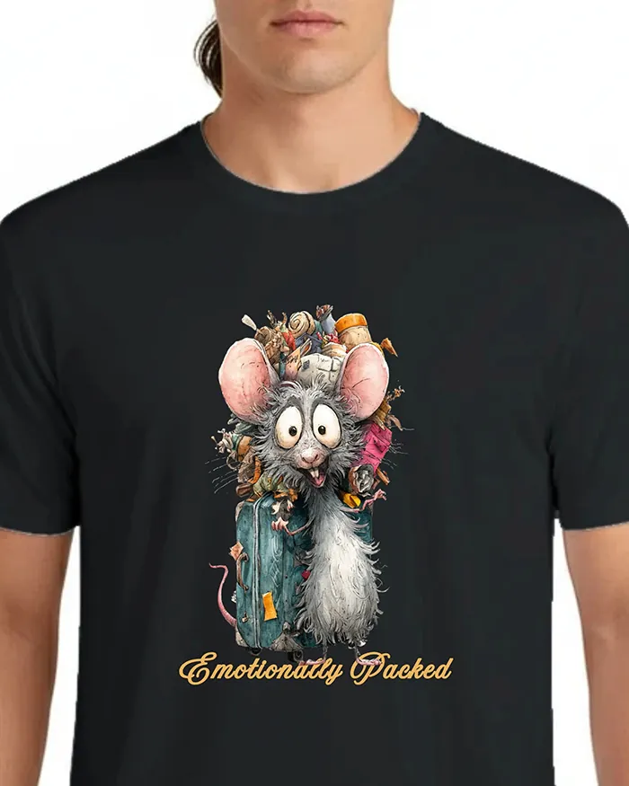 Hand-drawn rat t-shirt β "Emotionally Packed" Rat Tee β view 6