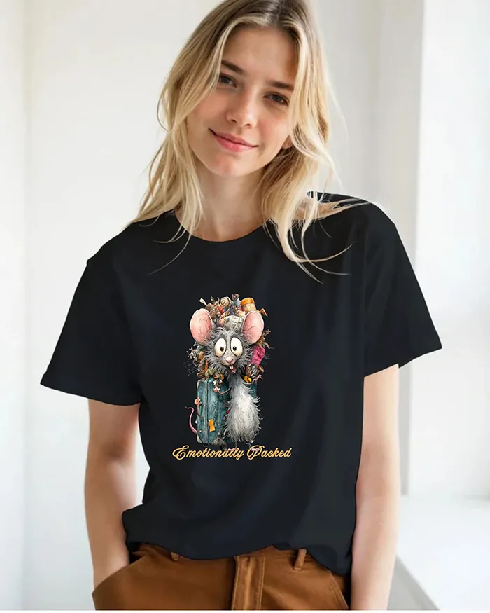 Hand-drawn rat t-shirt β "Emotionally Packed" Rat Tee β view 8