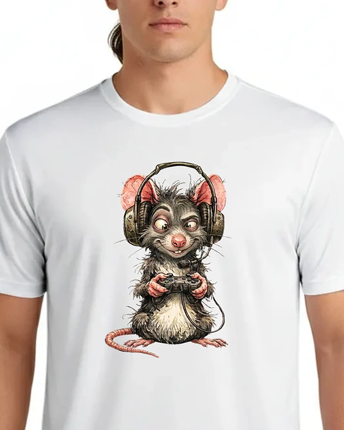Hand-drawn rat t-shirt — Gamer Rat Tee — view 4