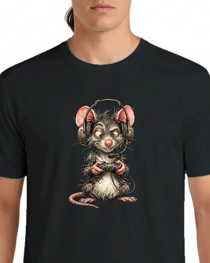 Hand-drawn rat t-shirt — Gamer Rat Tee — view 5
