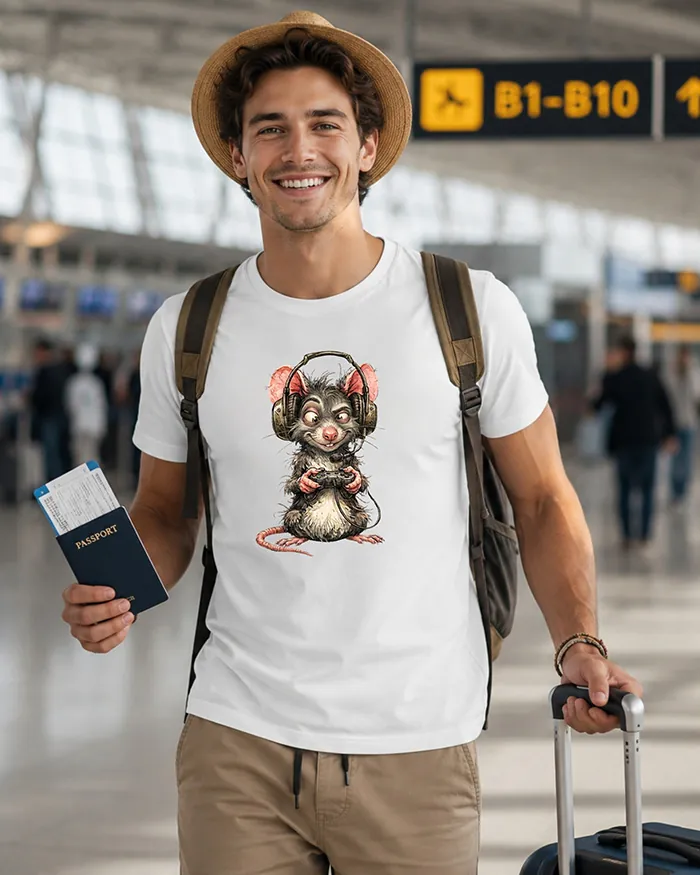 Hand-drawn rat t-shirt — Gamer Rat Tee — view 7
