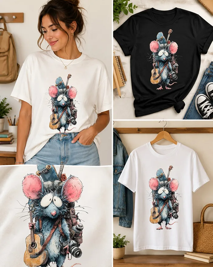 Hand-drawn rat t-shirt β Hobby Lover Rat Tee β view 4