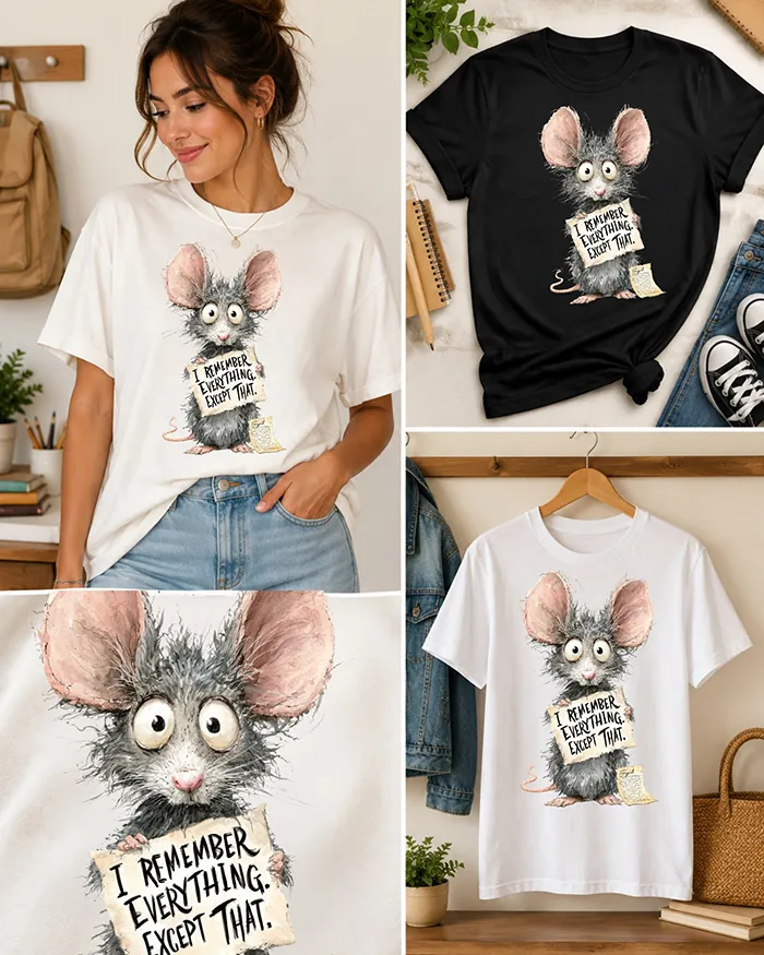 Hand-drawn rat t-shirt β "I Remember Everything. Except That." Rat Tee β view 10
