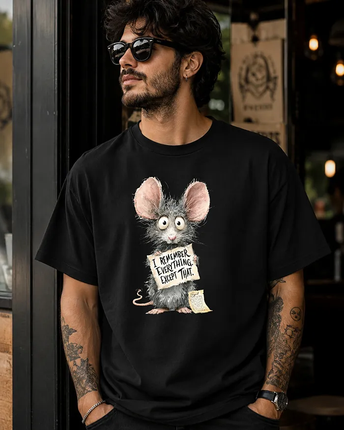 Hand-drawn rat t-shirt β "I Remember Everything. Except That." Rat Tee β view 7