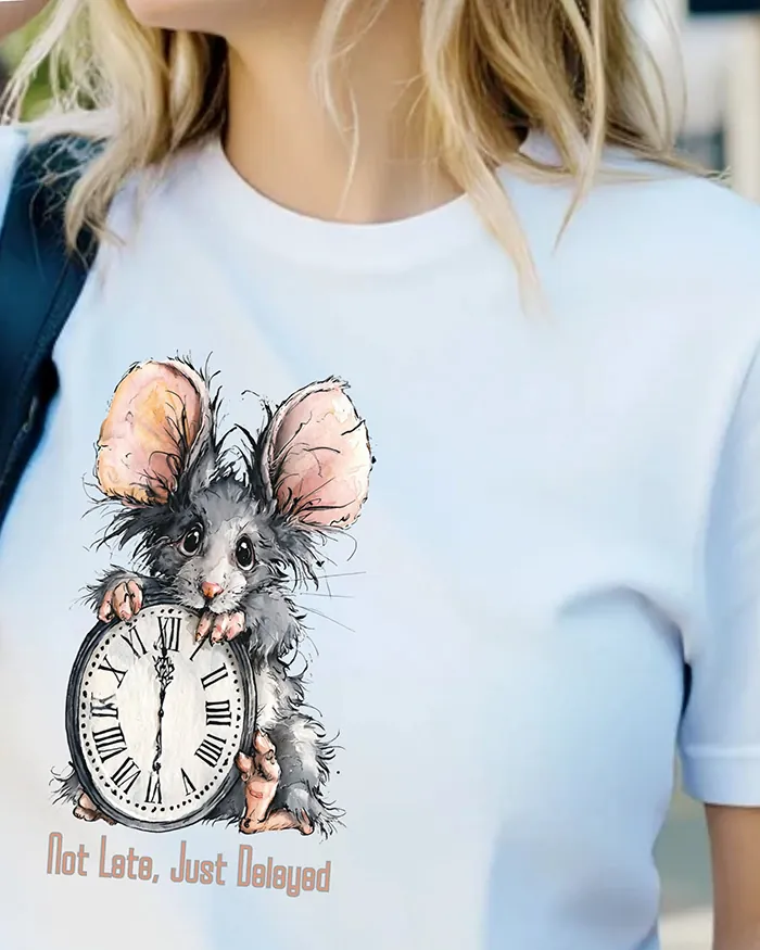 Hand-drawn rat t-shirt β "Not Late, Just Delayed" Rat Tee β Silly Rat Collection