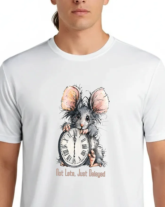 Hand-drawn rat t-shirt β "Not Late, Just Delayed" Rat Tee β view 5