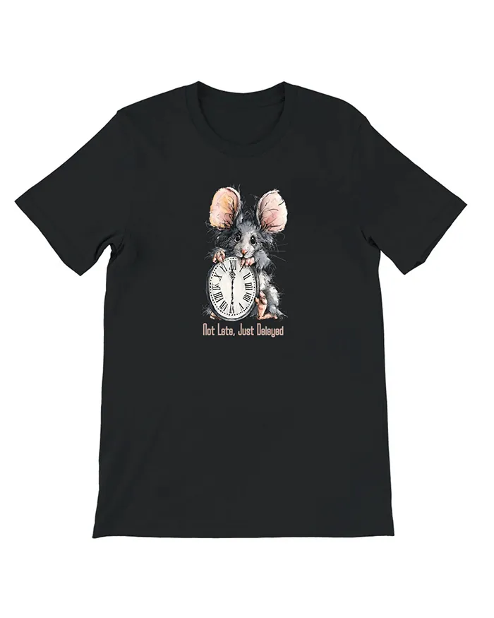 Hand-drawn rat t-shirt β "Not Late, Just Delayed" Rat Tee β view 7