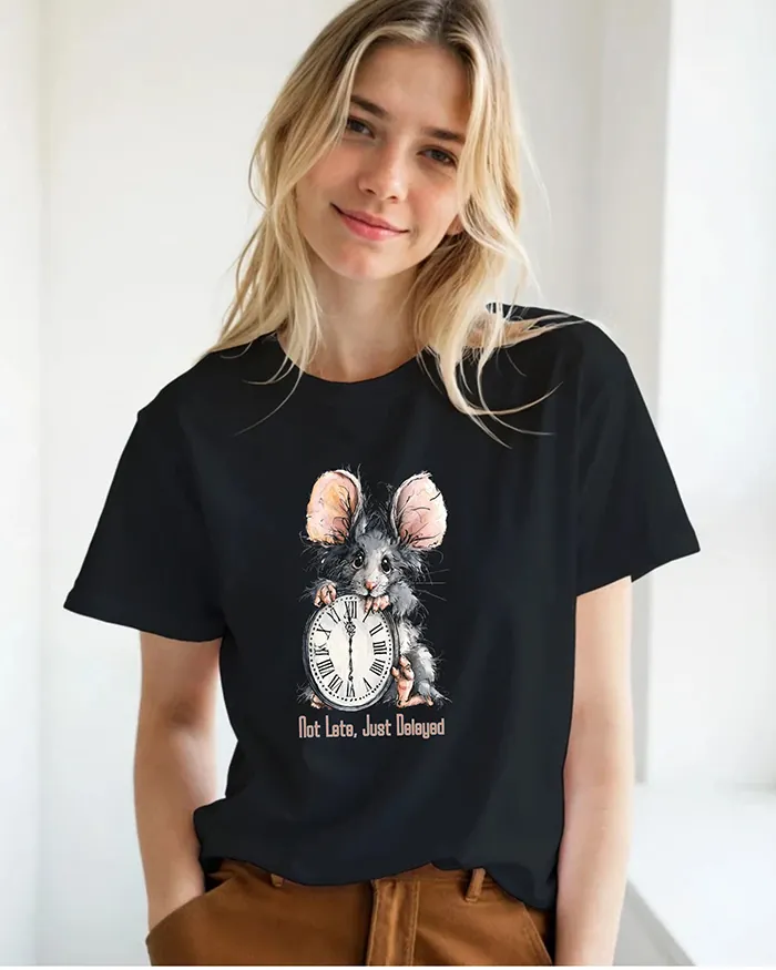 Hand-drawn rat t-shirt β "Not Late, Just Delayed" Rat Tee β view 8