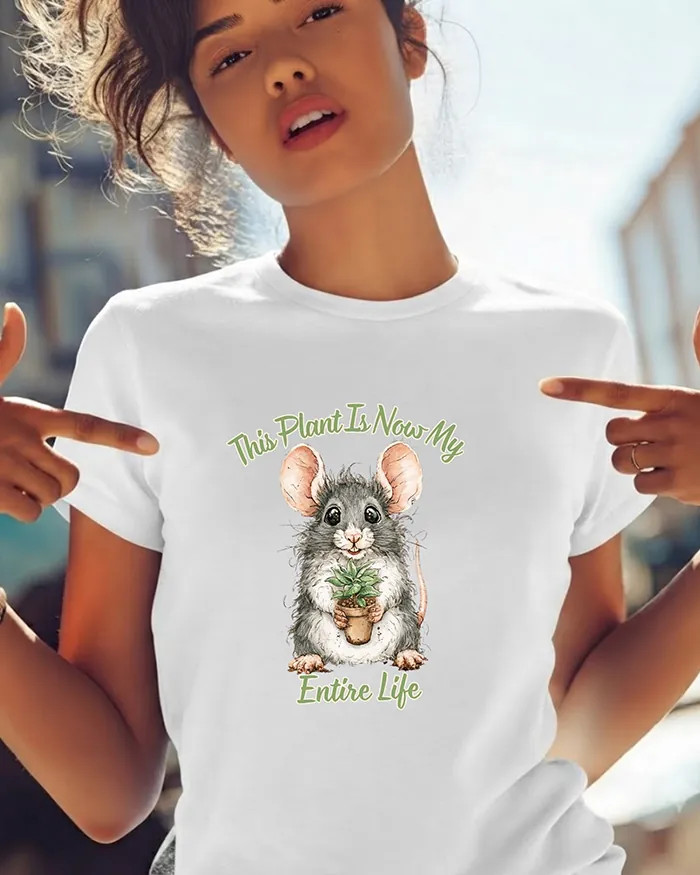 Hand-drawn rat t-shirt — "This Plant Is Now My Entire Life" Rat Tee — view 3