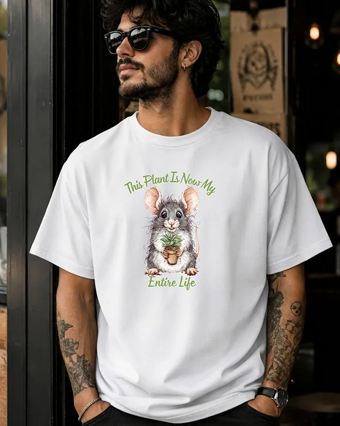 Hand-drawn rat t-shirt — "This Plant Is Now My Entire Life" Rat Tee — view 4