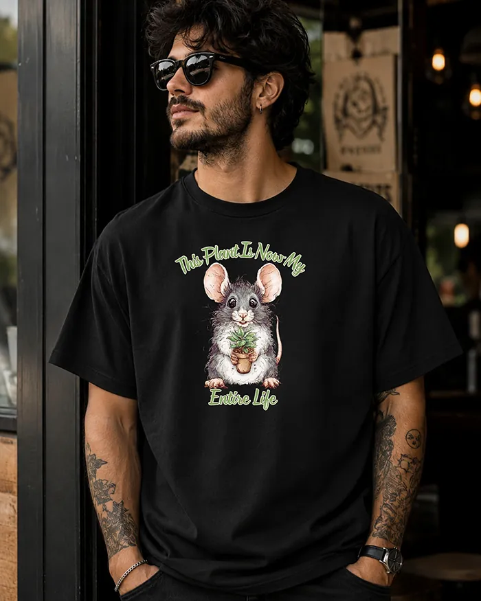 Hand-drawn rat t-shirt — "This Plant Is Now My Entire Life" Rat Tee — view 5