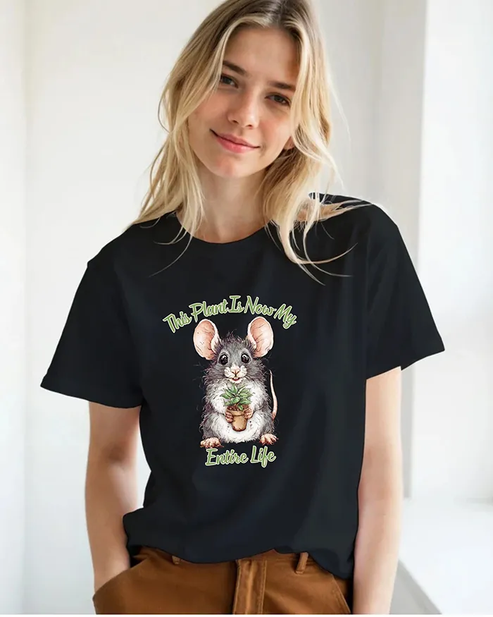 Hand-drawn rat t-shirt — "This Plant Is Now My Entire Life" Rat Tee — view 9