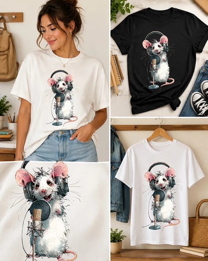 Hand-drawn rat t-shirt β Podcast Host Rat Tee β view 4