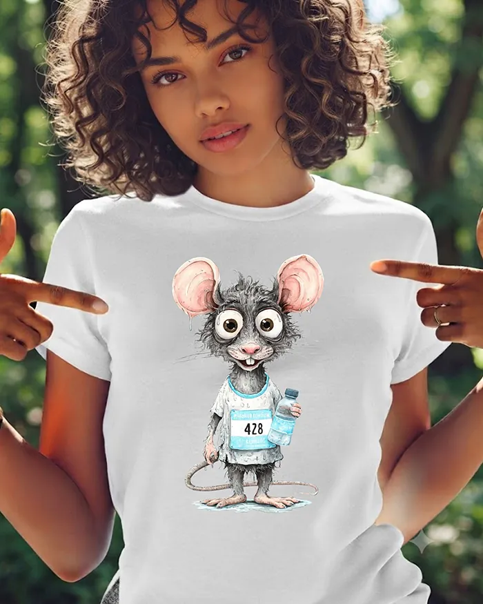 Hand-drawn rat t-shirt — Marathon Runner Rat Tee — Silly Rat Collection