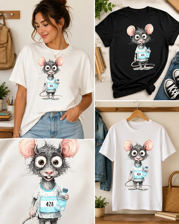Hand-drawn rat t-shirt β Marathon Runner Rat Tee β view 4