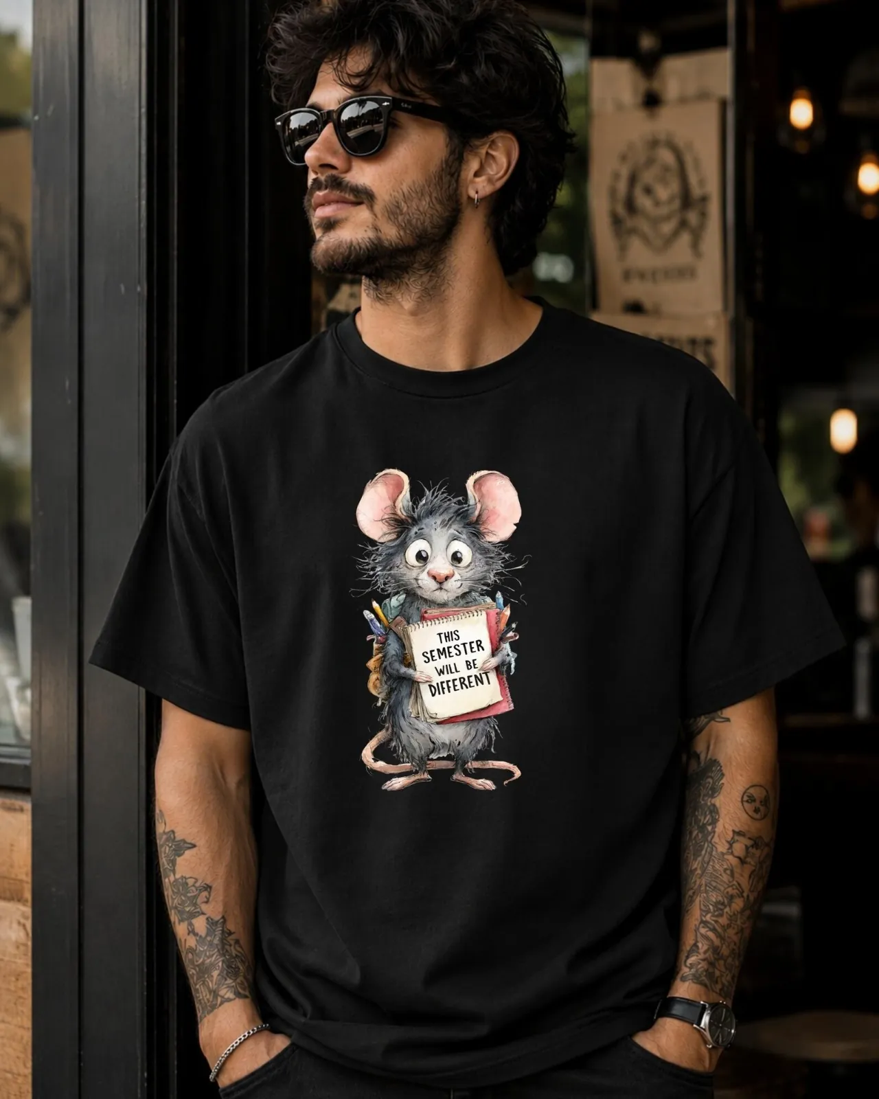 Hand-drawn rat t-shirt β "This Semester Will Be Different" Rat Tee β Silly Rat Collection