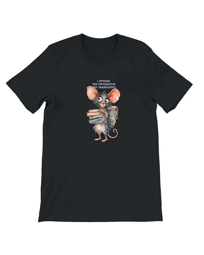 Hand-drawn rat t-shirt β "I Studied. The Information Left Immediately." Rat Tee β view 10