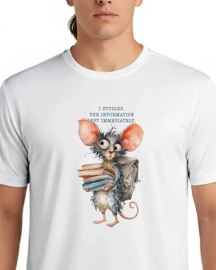 Hand-drawn rat t-shirt β "I Studied. The Information Left Immediately." Rat Tee β view 7
