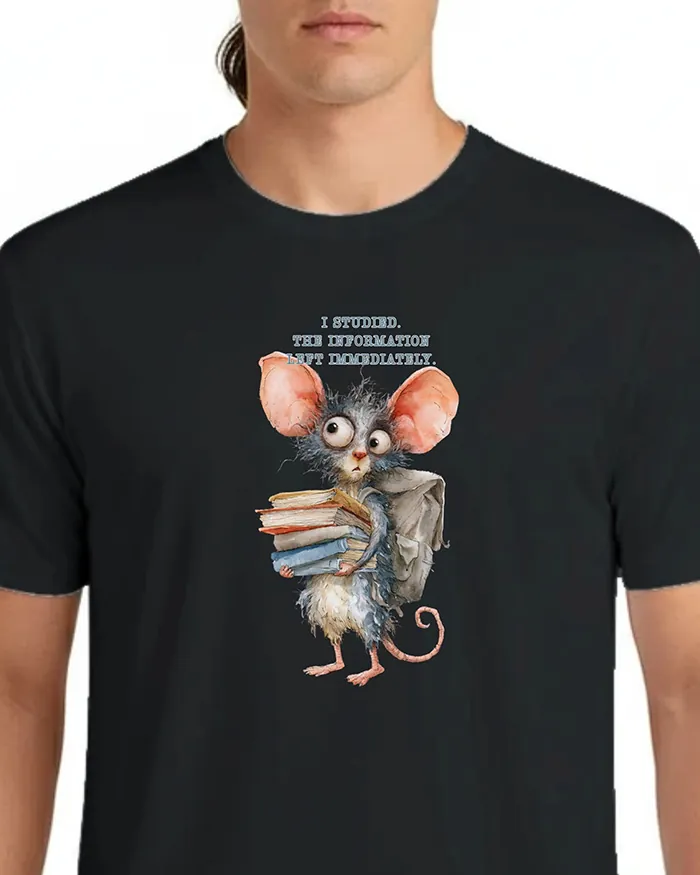 Hand-drawn rat t-shirt β "I Studied. The Information Left Immediately." Rat Tee β view 8