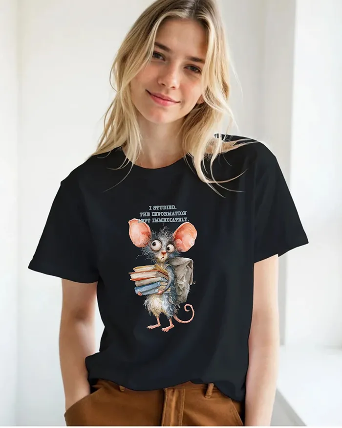 Hand-drawn rat t-shirt β "I Studied. The Information Left Immediately." Rat Tee β view 9