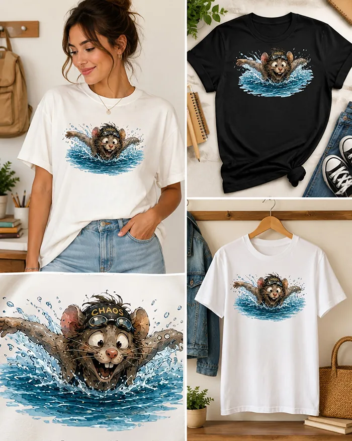 Hand-drawn rat t-shirt β Chaos Swimmer Rat Tee β view 3