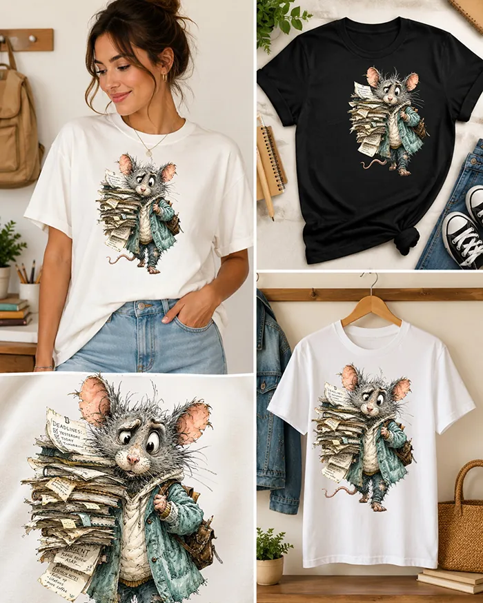 Hand-drawn rat t-shirt β Overworked Teacher Rat Tee β view 3