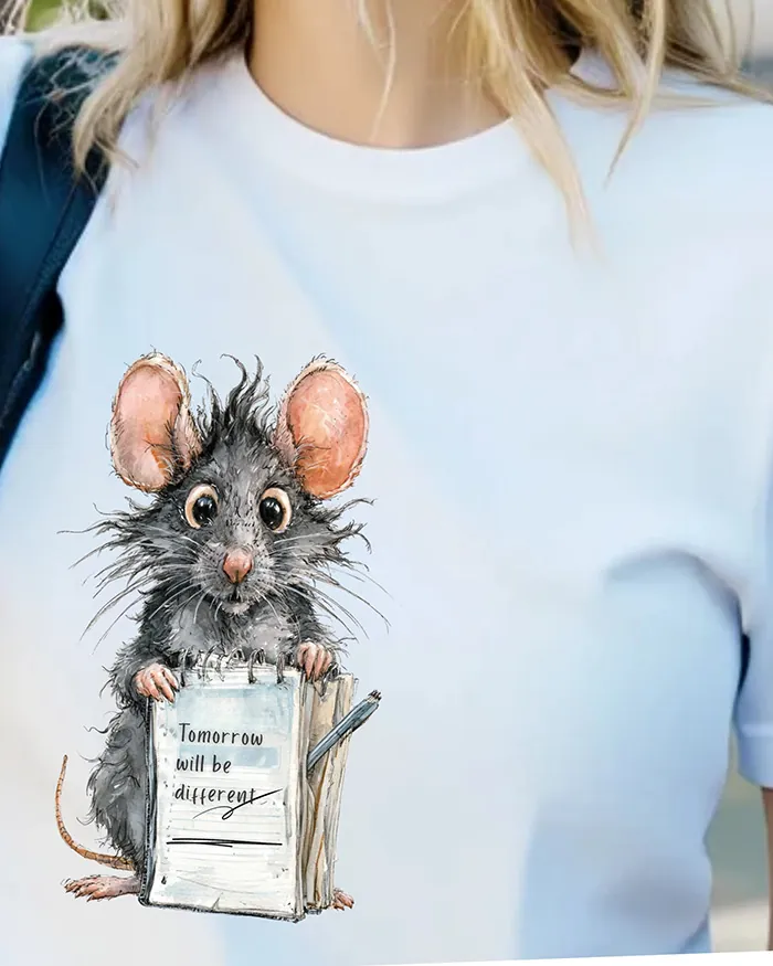Hand-drawn rat t-shirt β "Tomorrow Will Be Different" Rat Tee β Silly Rat Collection