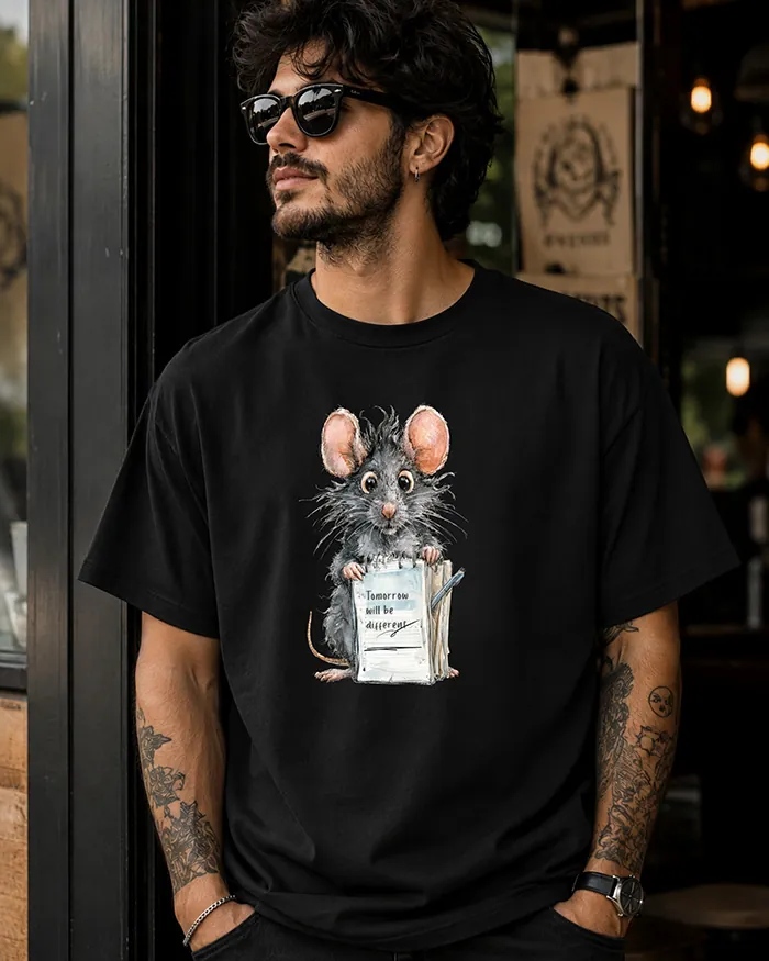 Hand-drawn rat t-shirt β "Tomorrow Will Be Different" Rat Tee β view 7
